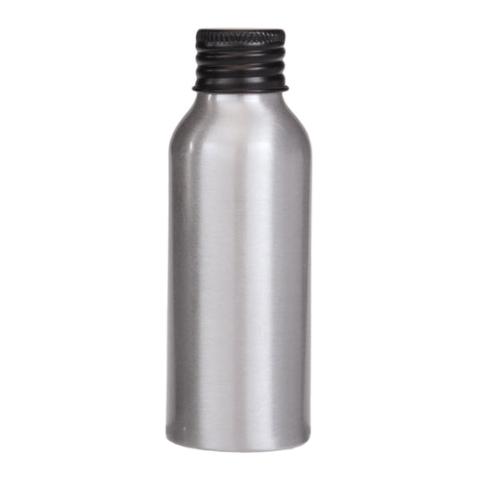 100ml Silver Aluminium Bottle with Aluminium Screw Cap - Black (24/410)
