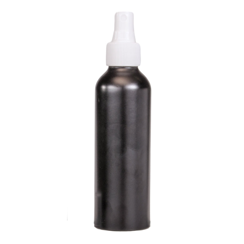 150ml Black Aluminium Bottle with LDPE Atomiser Spray - White (24/410)