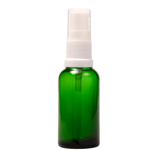 30ml Green Glass Aromatherapy Bottle with Serum Pump - White (18/410)