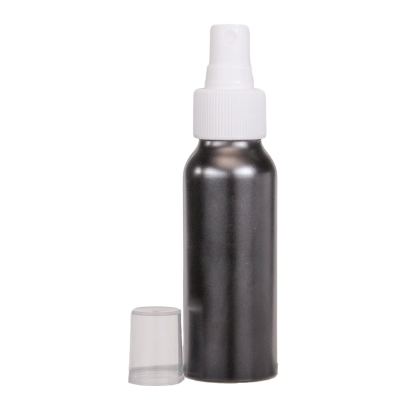 80ml Black Aluminium Bottle with LDPE Atomiser Spray - White (24/410)