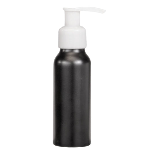80ml Black Aluminium Bottle with LDPE Pump Dispenser - White (24/410)