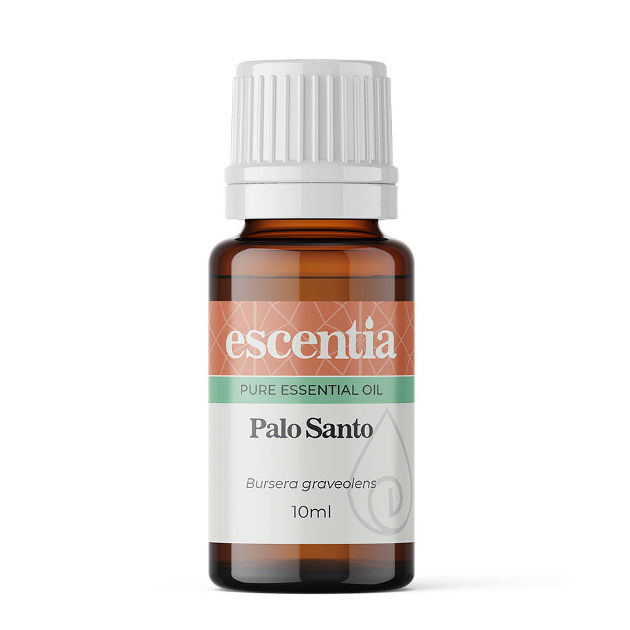 Escentia Palo Santo essential oil bottle on a white background
