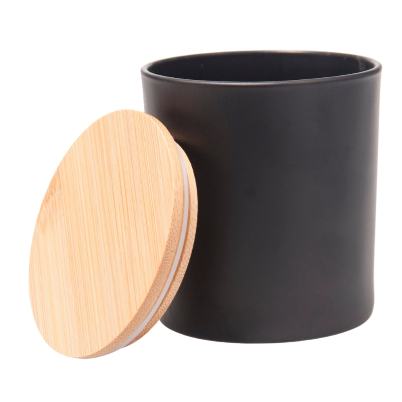Matt Black Glass Candle Jar & Bamboo Lid