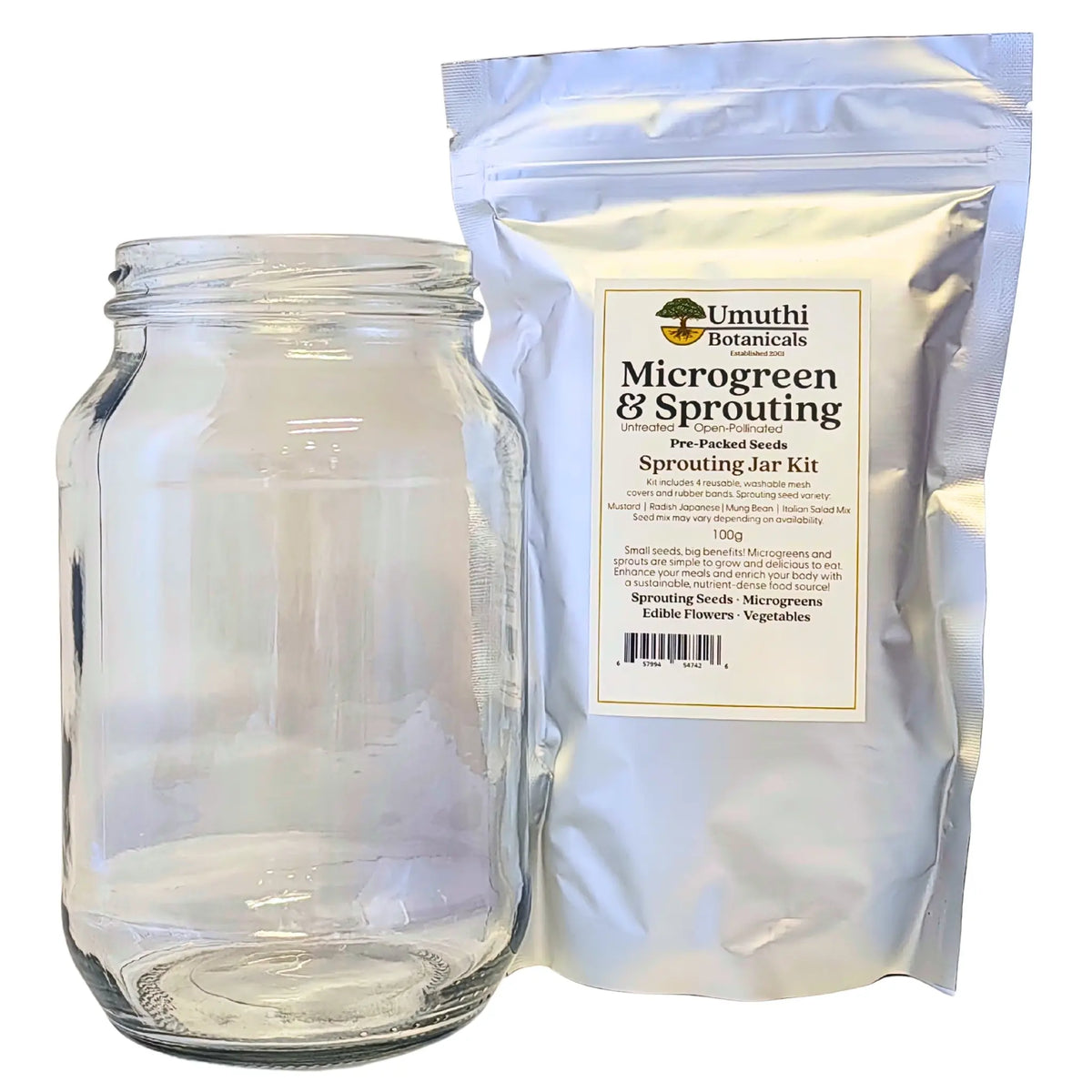 Sprouting Kit with Sample Seeds with Mesh & 1L Clear Glass Jar