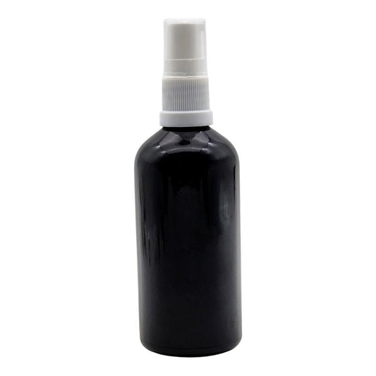 100ml Black Glass Aromatherapy Bottle with Serum Pump - White (18/410)