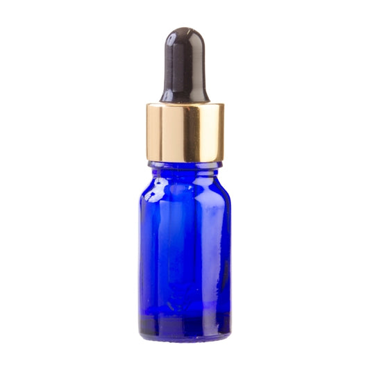10ml Blue Glass Aromatherapy Bottle with Pipette - Black & Gold Collar (18/60)