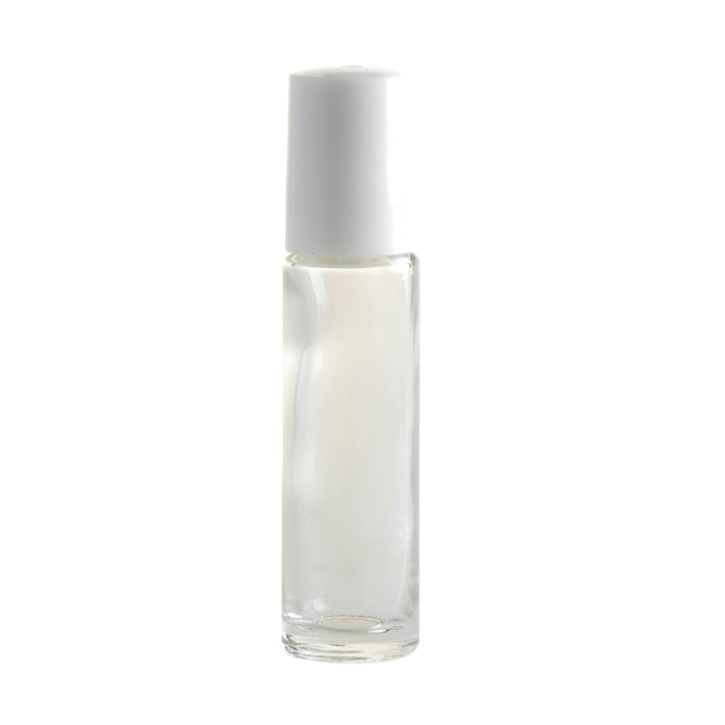 10ml Clear Glass Roll On Bottle with White Cap & Metal Ball