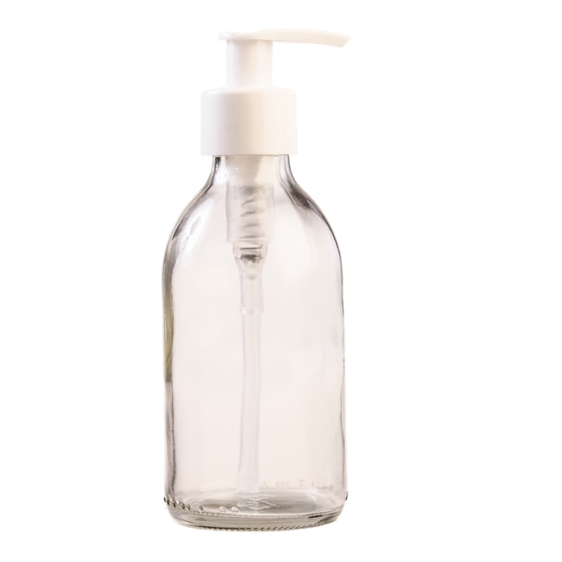Buy 200ml Clear Glass Generic Bottle with Pump Dispenser - White (28/410)  Online – Essentially Natural