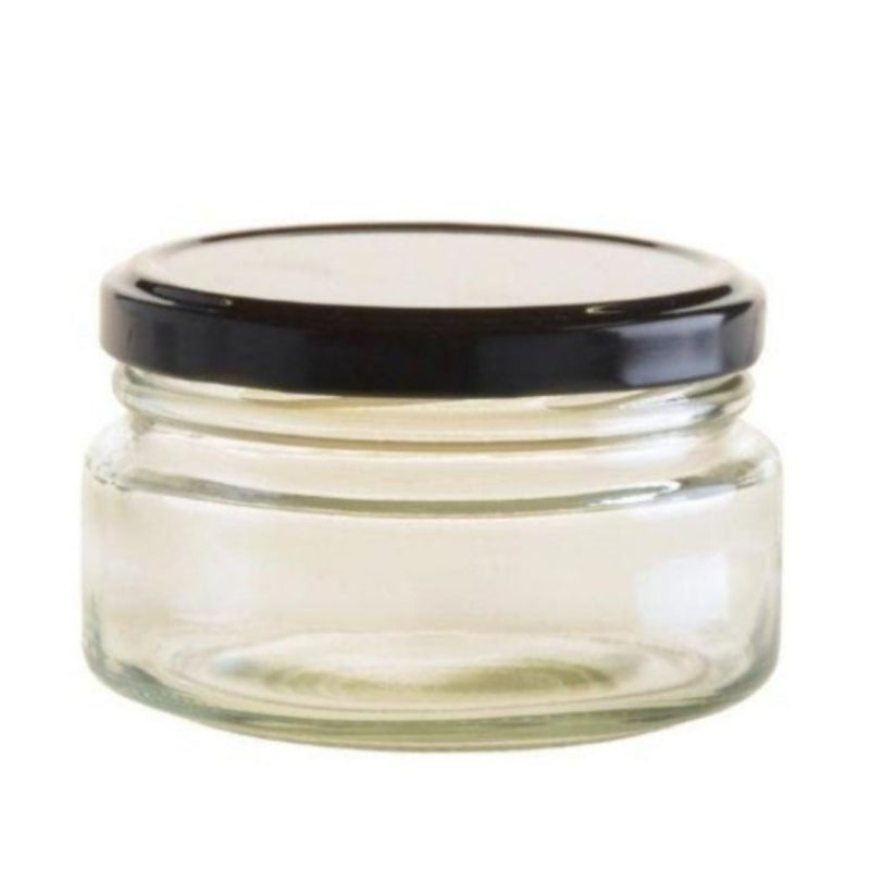 200ml Clear Glass Storage Jar with Black Metal Lid (82mm Twist)