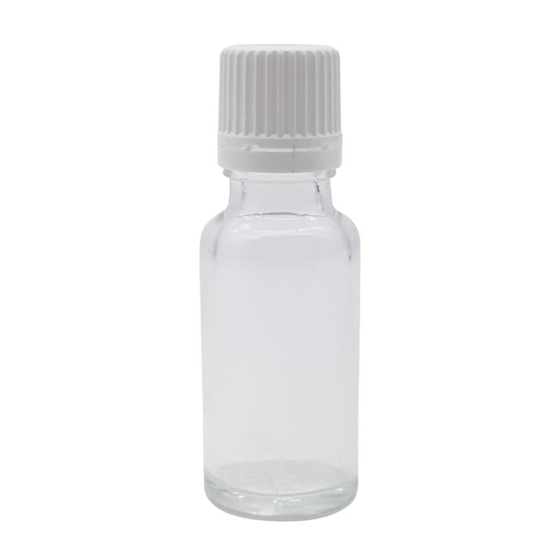 20ml Clear Glass Bottle with Fast Flow Dropper Cap - White