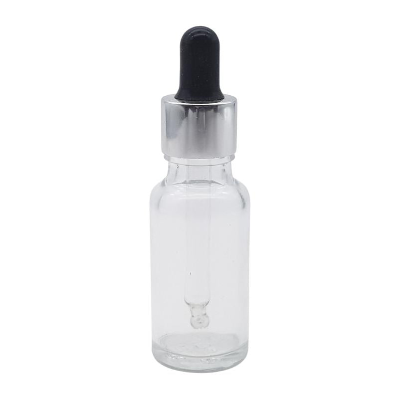 20ml Clear Glass Aromatherapy Bottle with Pipette - Black & Silver Collar (18/69)