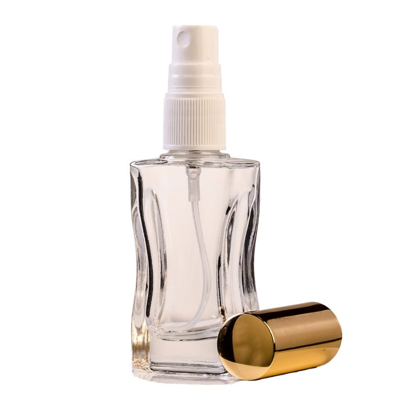 Buy 30ml Clear Glass Square Curved Perfume Bottle with White Spray