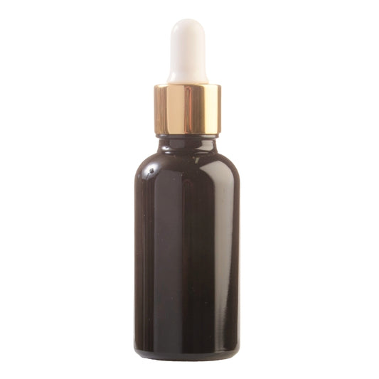 30ml Black Glass Aromatherapy Bottle with Pipette - White & Gold Collar (18/78)