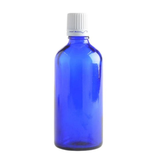 100ml Blue Glass Aromatherapy Bottle with Dropper Cap - White - Essentially Natural