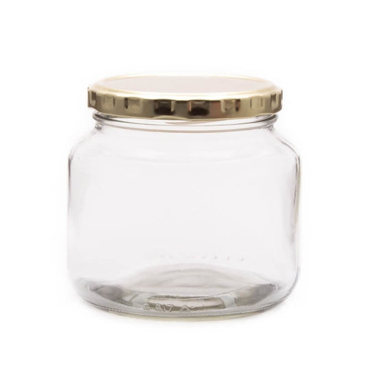 500ml Clear Glass Jar with Gold Metal Lid (82mm Twist) - Essentially Natural