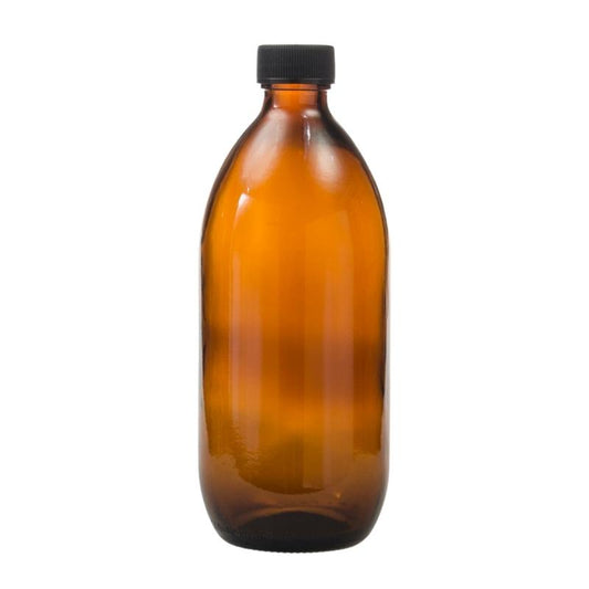 500ml Amber Glass Generic Bottle with Screw Cap - Black (28/410)