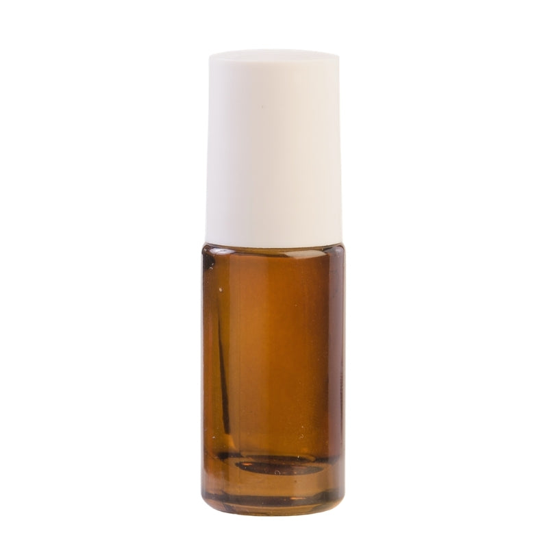 5ml Amberised Glass Roll On Bottle with White Cap & Glass Ball