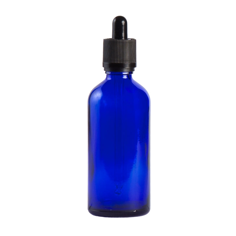 100ml Blue Glass Aromatherapy Bottle with Childproof Pipette - Black (18/110)