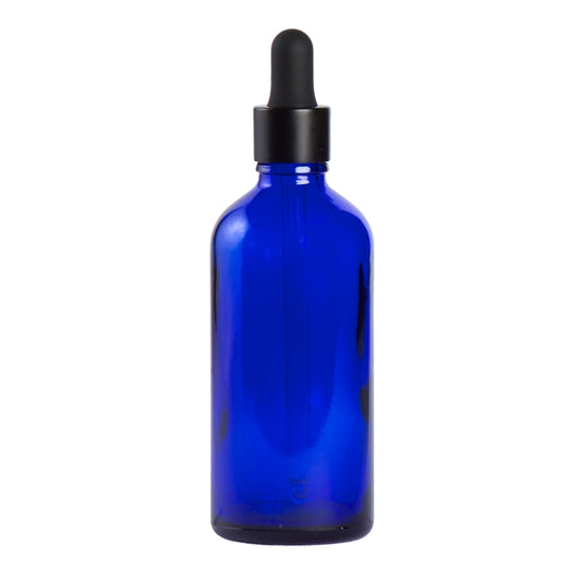 100ml Blue Glass Aromatherapy Bottle with Pipette - Matt Black (18/110)