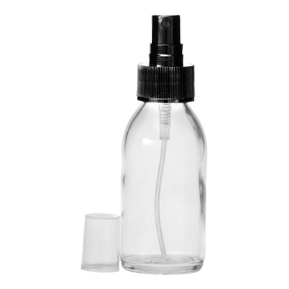 100ml Clear Glass Generic Bottle with Atomiser Spray - Black (28/410)