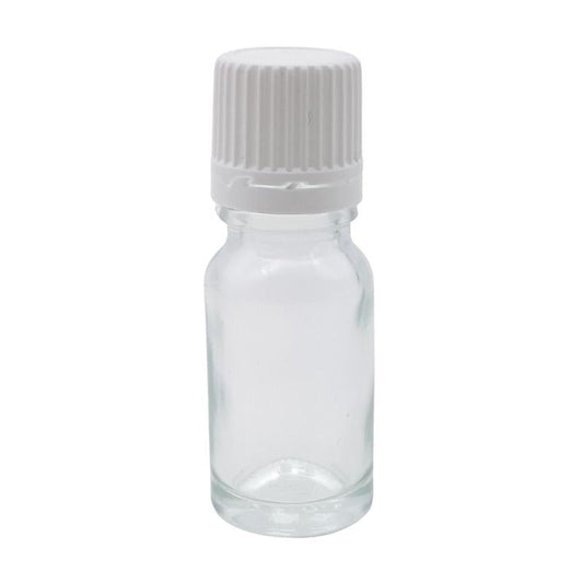 10ml Clear Glass Bottle with Slow Flow Dropper Cap - White