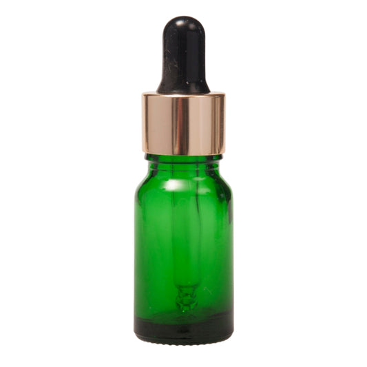 10ml Green Glass Aromatherapy Bottle with Pipette - Black & Gold Collar (18/60)