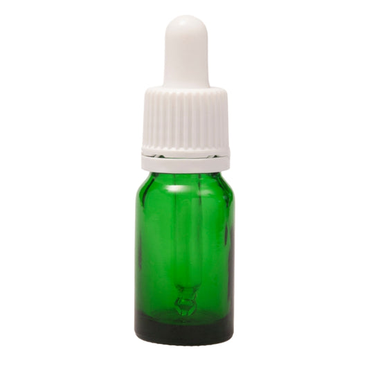 10ml Green Glass Aromatherapy Bottle with Pipette - White (18/60)