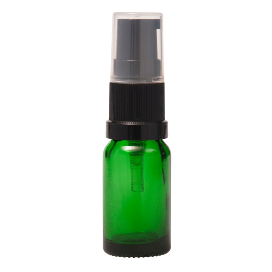 10ml Green Glass Aromatherapy Bottle with Serum Pump - Black (18/410)