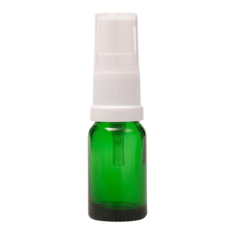 10ml Green Glass Aromatherapy Bottle with Serum Pump - White (18/410)