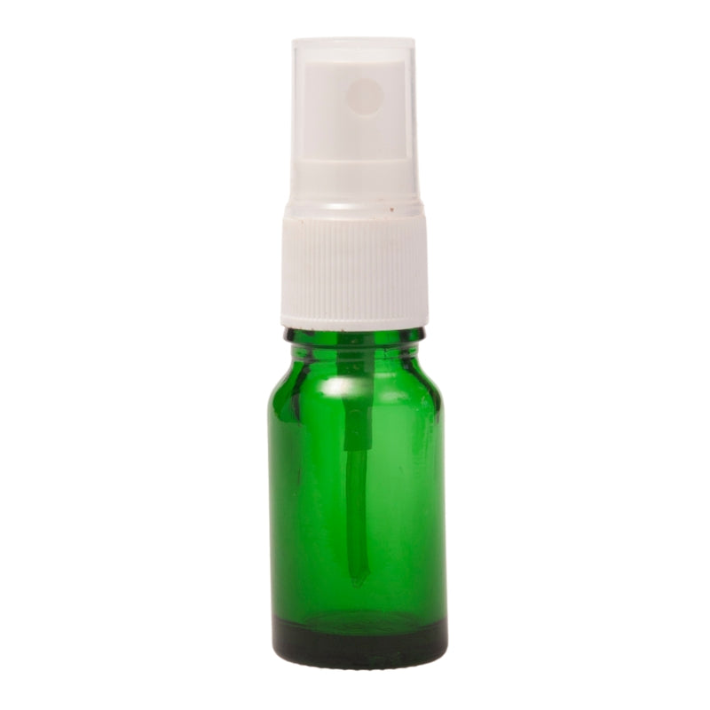 10ml Green Glass Aromatherapy Bottle with Spritzer - White (18/410)