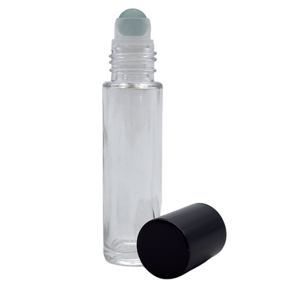 10ml Clear Glass Roll On Bottle with Black Aluminium Cap & Glass Ball