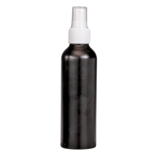 150ml Black Aluminium Bottle with LDPE Atomiser Spray - White (24/410)