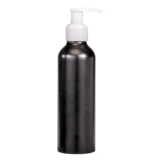 150ml Black Aluminium Bottle with LDPE Pump Dispenser - White (24/410)
