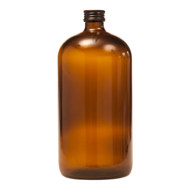 1 Litre Amber Glass Medical Round Bottle with Aluminium Screw Cap - Black (28/410)
