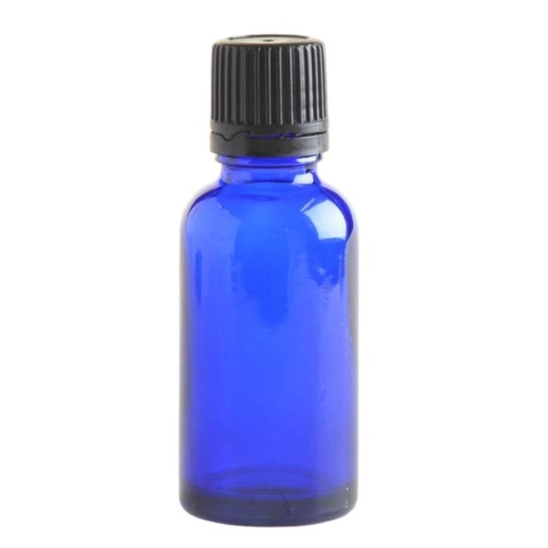 30ml Blue Glass Aromatherapy Bottle with Dropper Cap - Black - Essentially Natural