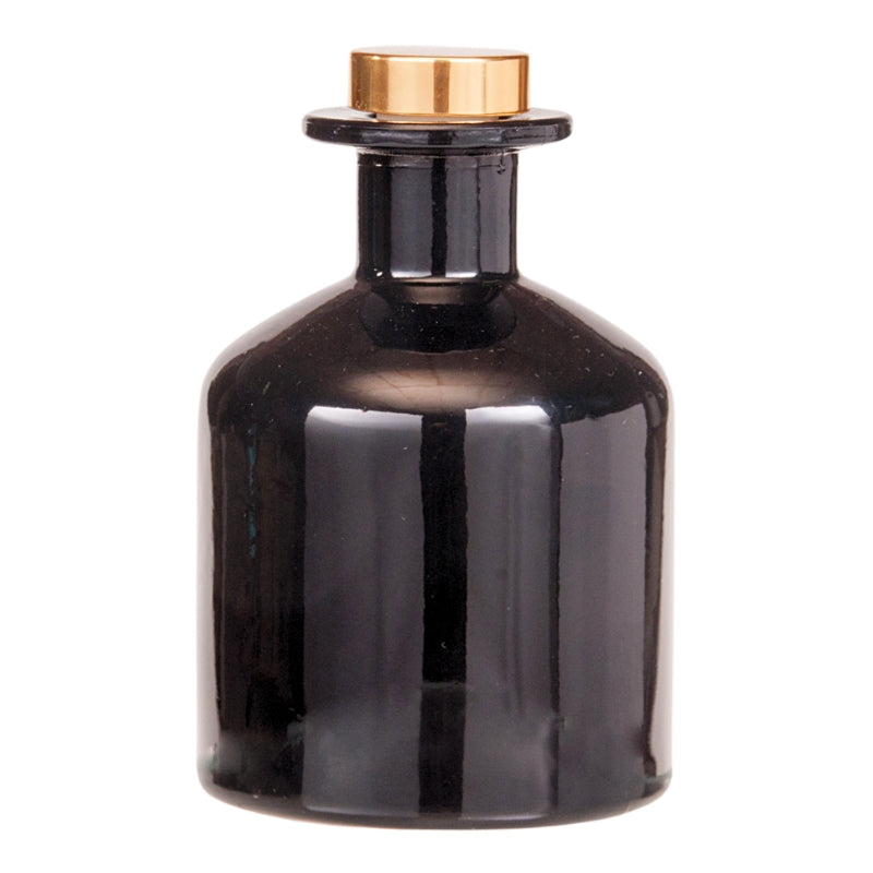 200ml Black Glass Diffuser Bottle and Gold Plug Cap