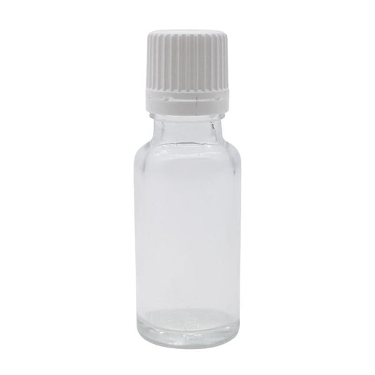 20ml Clear Glass Bottle with Slow Flow Dropper Cap - White