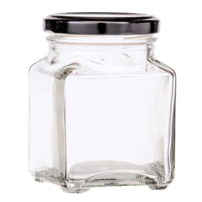 260ml Clear Square Glass Jar with Black Metal Lid (63mm)