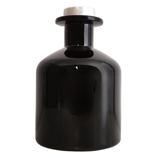 200ml Black Glass Diffuser Bottle and Silver Plug Cap