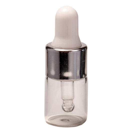2ml Clear Glass Aromatherapy Bottle & Pipette - White & Silver Collar