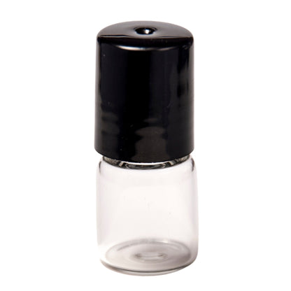 2ml Clear Glass Roll On Bottle & Black Cap & Metal Ball