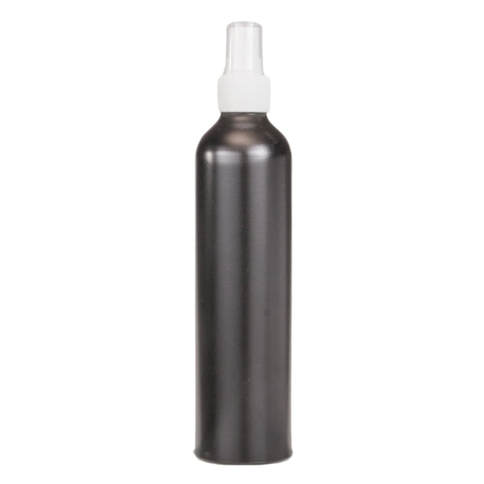 300ml Black Aluminium Bottle with LDPE Atomiser Spray - White (24/410)