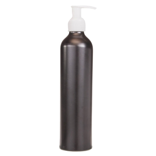 300ml Black Aluminium Bottle with LDPE Pump Dispenser - White (24/410)