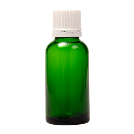 30ml Green Glass Bottle with Slow Flow Dropper Cap - White
