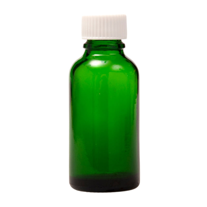 30ml Green Glass Aromatherapy Bottle with Screw Cap - White (18/410)