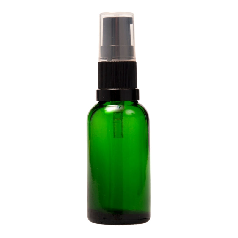 30ml Green Glass Aromatherapy Bottle with Serum Pump - Black (18/410)