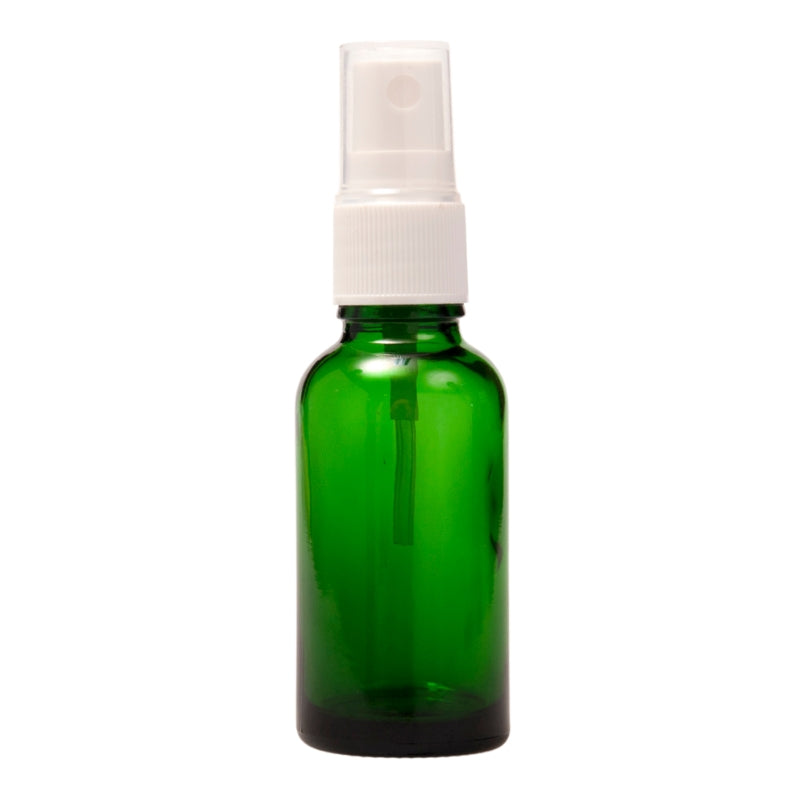 30ml Green Glass Aromatherapy Bottle with Spritzer - White (18/410)
