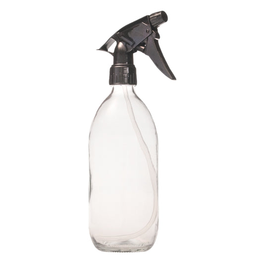 500ml Clear Glass Generic Bottle with Trigger Spray - Black (28/410)