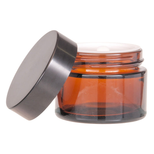 50g Amber Glass Jar and Black Lid and Inner Lid Shive Complete