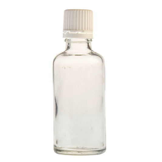 50ml Clear Glass Bottle with Slow Flow Dropper Cap - White